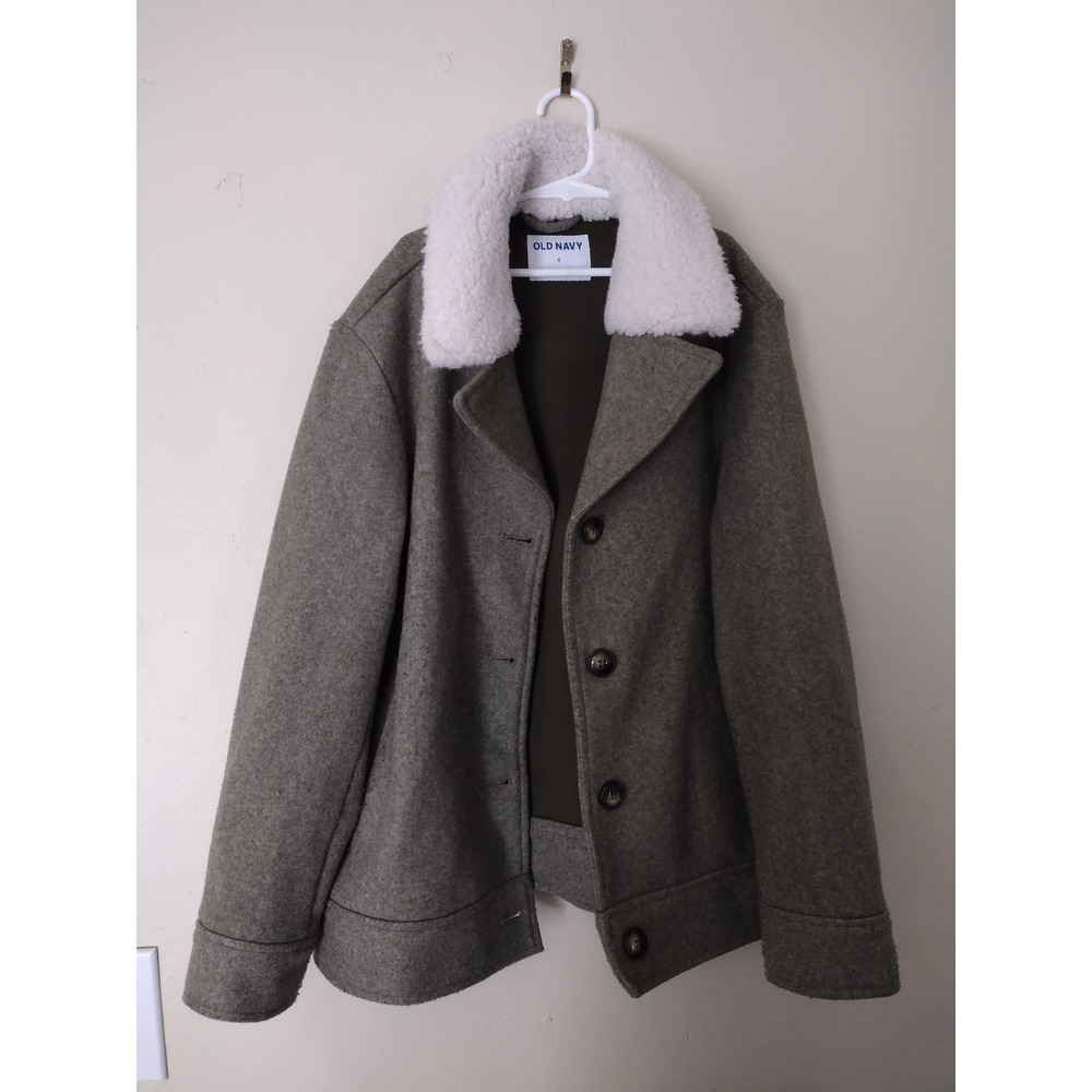 Old Navy Womens Olive Green Faux Shearling Collar Button Front Jacket Small